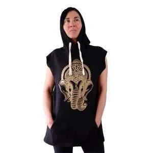 Sudadera negra sin mangas con capucha Ganesha