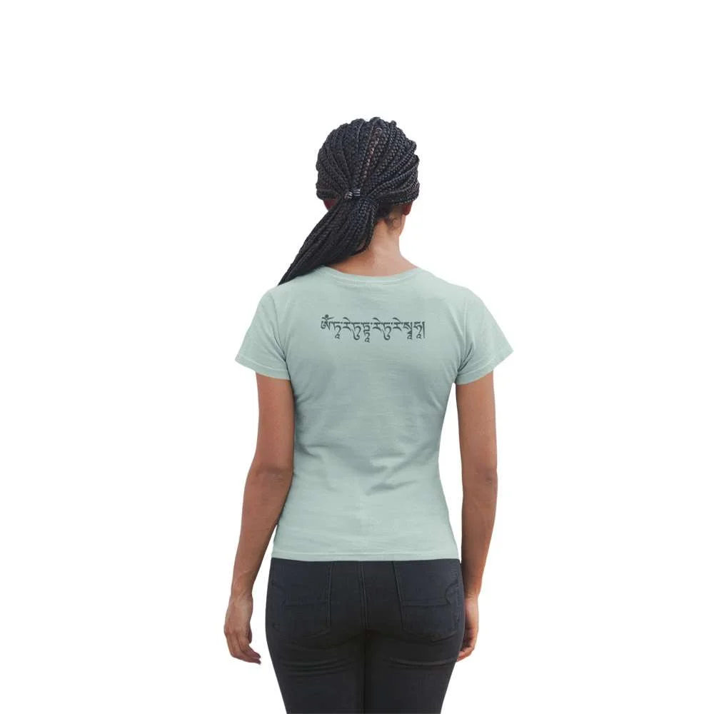 mantra en espalda camiseta organica Buda Tara Verde
